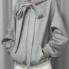 Gray Casual Bandage Zipper hoodie