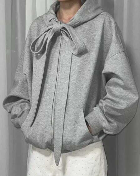 Gray Casual Bandage Zipper hoodie