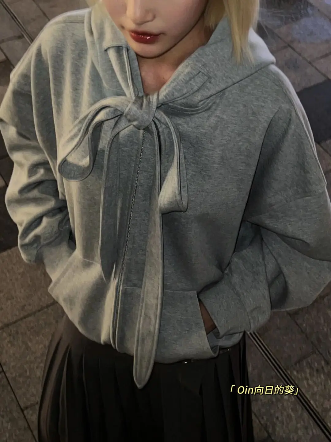 Gray Casual Bandage Zipper hoodie