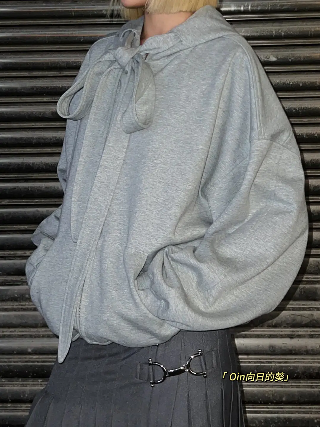 Gray Casual Bandage Zipper hoodie