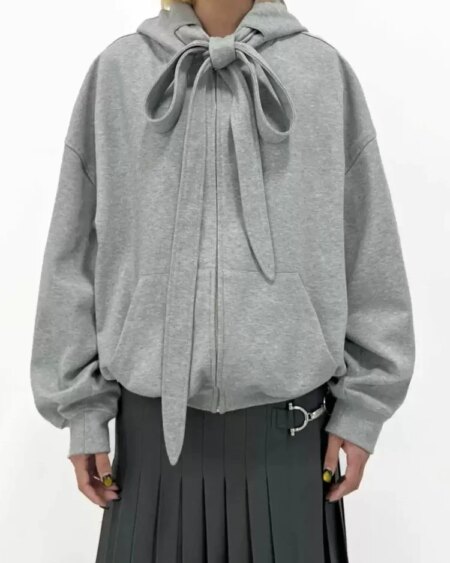 Gray Casual Bandage Zipper hoodie