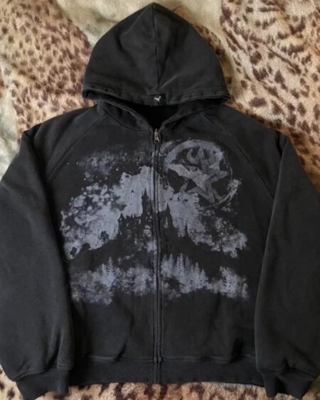 Castle Print Pattern Zipper Hoodie