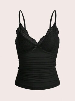 Contrast Lace Bow Front Crop Cami Top