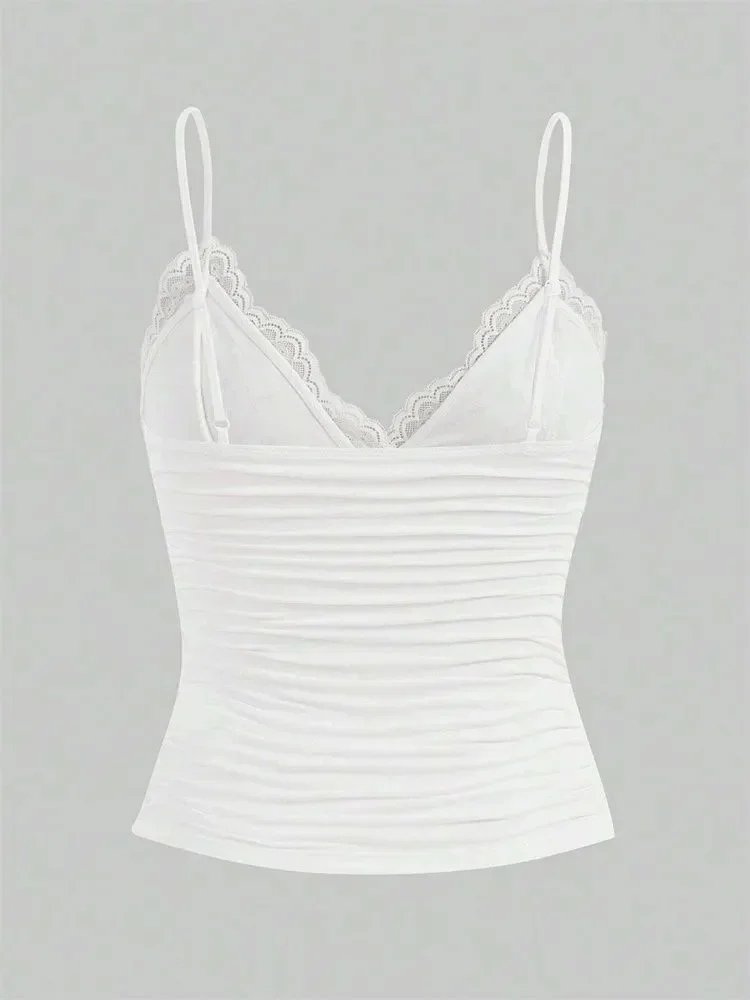 Contrast Lace Bow Front Crop Cami Top