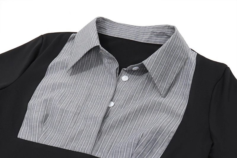 Polo-neck Skinny Stripe Crop Tops