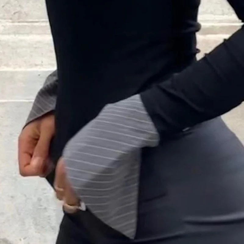 Polo-neck Skinny Stripe Crop Tops