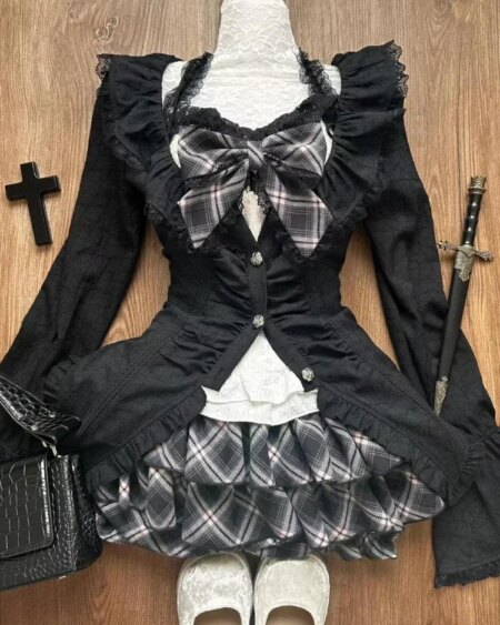Vintage Winter dress Lace Skinny 3-piece Set