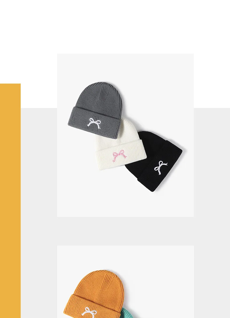 Bow Embroidery Knitted Hat