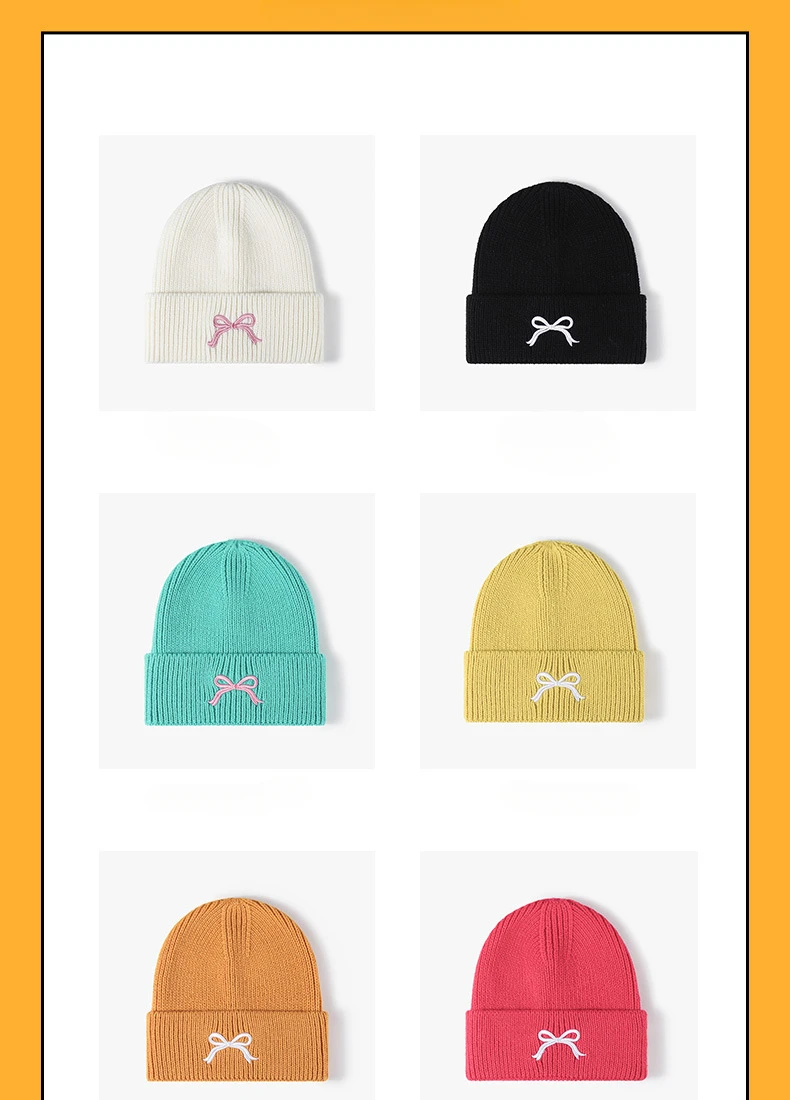 Bow Embroidery Knitted Hat