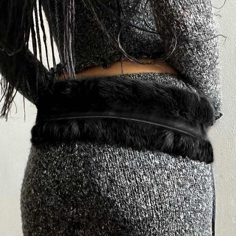 2000s Faux Fur Leather Belt