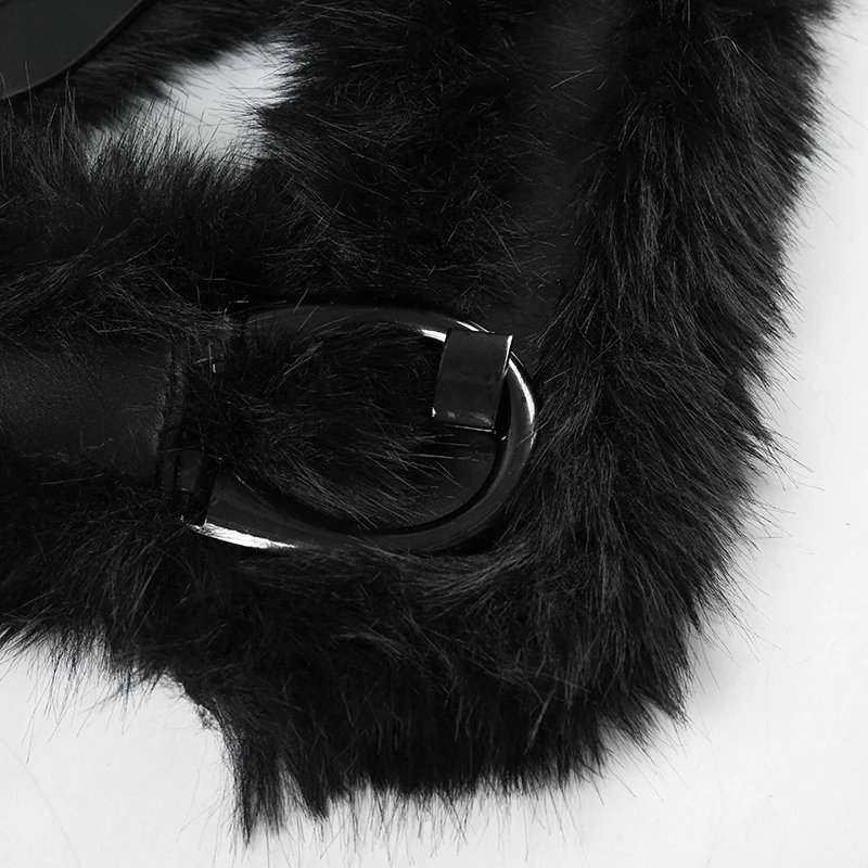 2000s Faux Fur Leather Belt