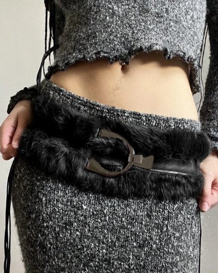 2000s Faux Fur Leather Belt
