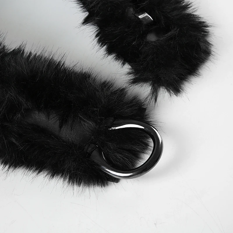 2000s Faux Fur Leather Belt
