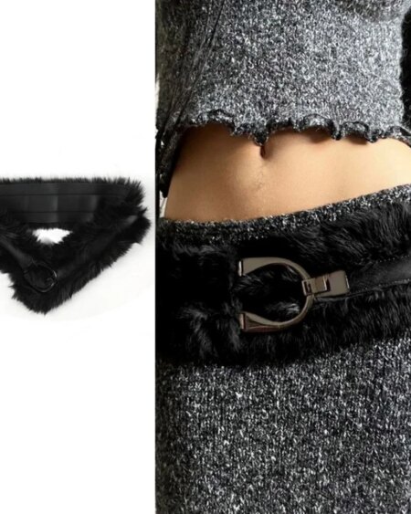 2000s Faux Fur Leather Belt