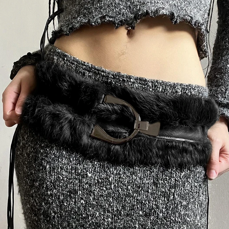 2000s Faux Fur Leather Belt
