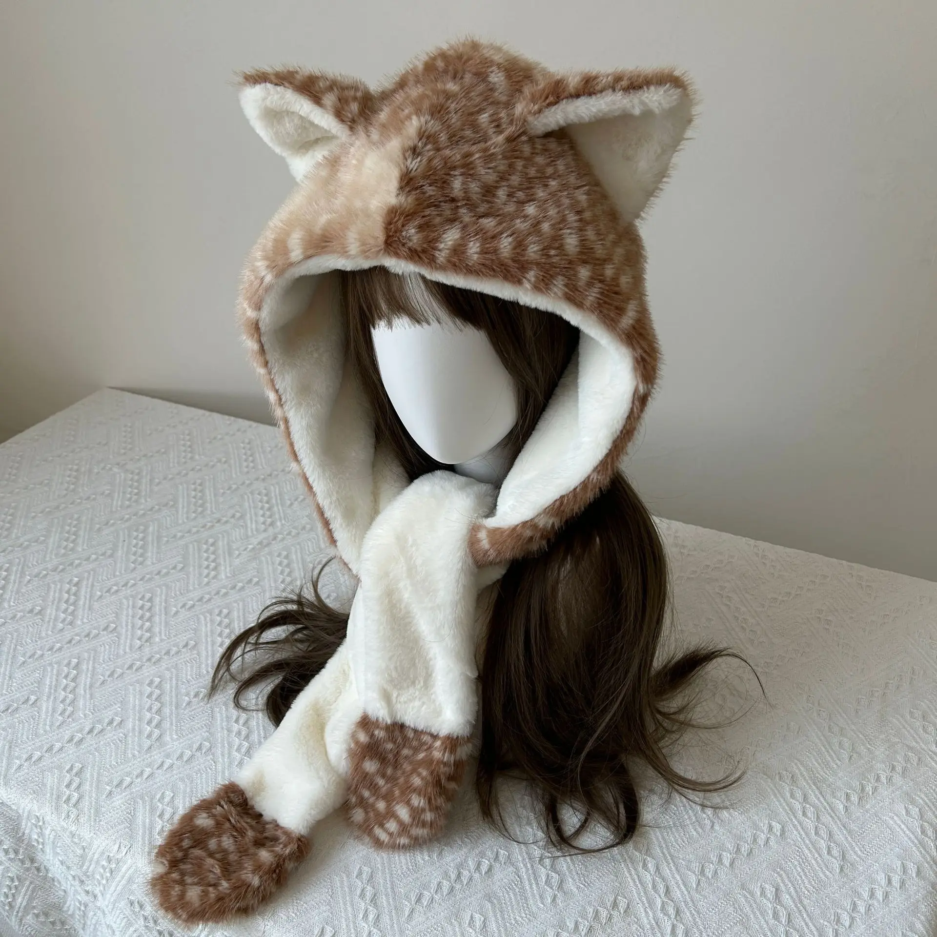 Plush Fluffy Hat Faux Fur Head-Winter Warm Ear leg warmers