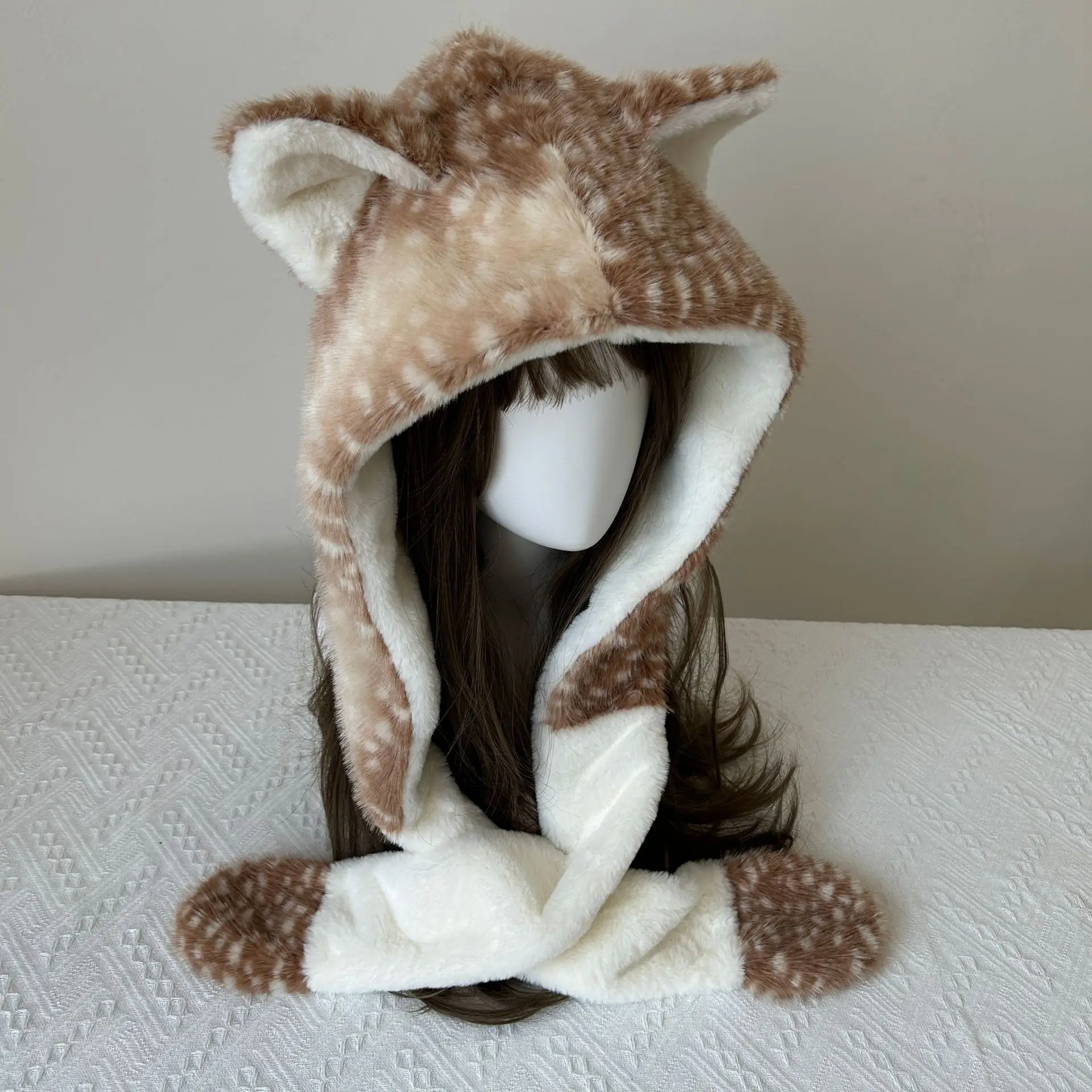 Plush Fluffy Hat Faux Fur Head-Winter Warm Ear leg warmers