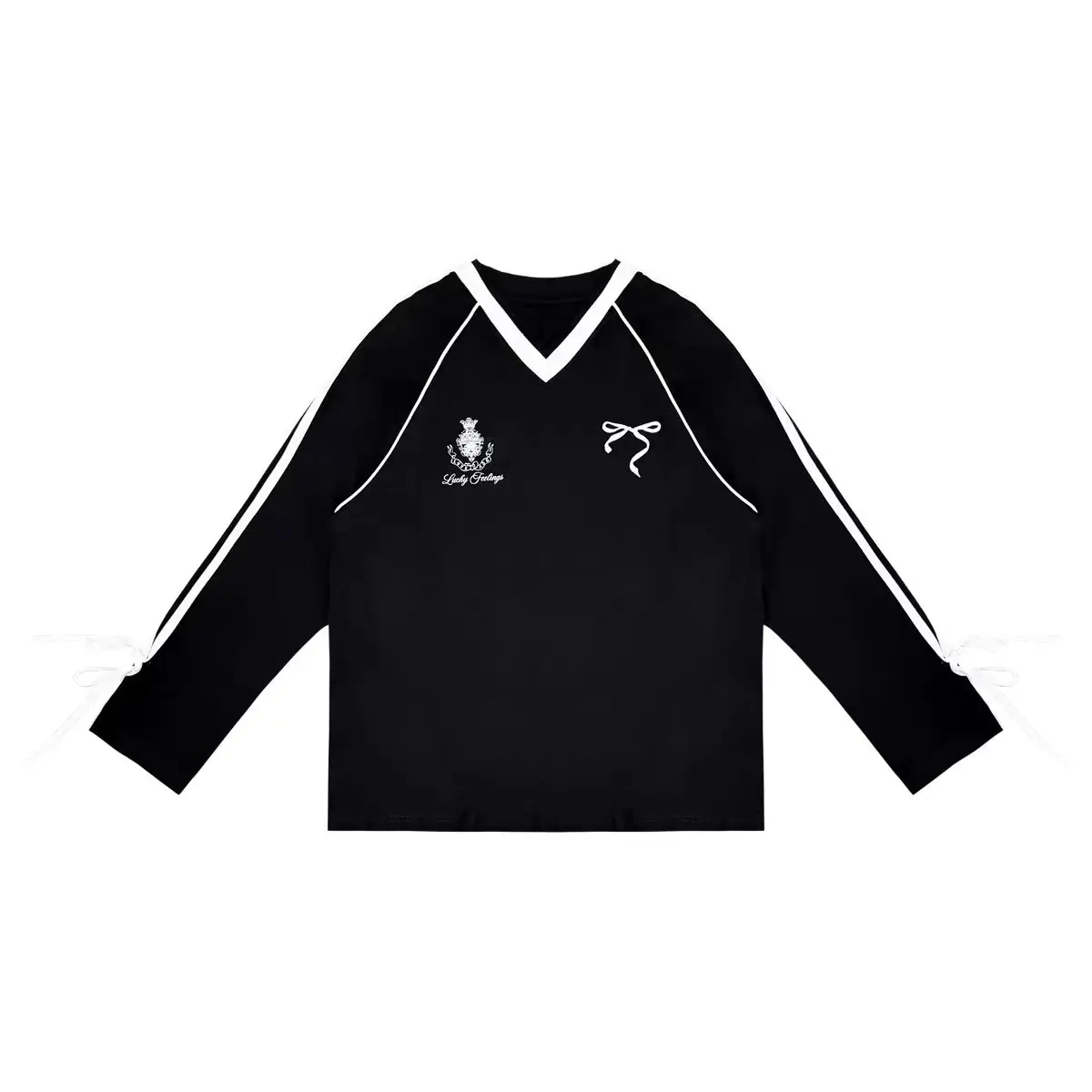 Oversized V-neck black jersey bow Tee