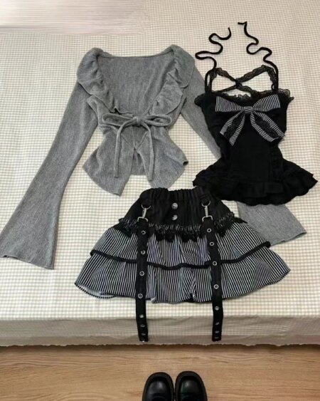 Aesthetic Vintage Lace Bow 3-piece set
