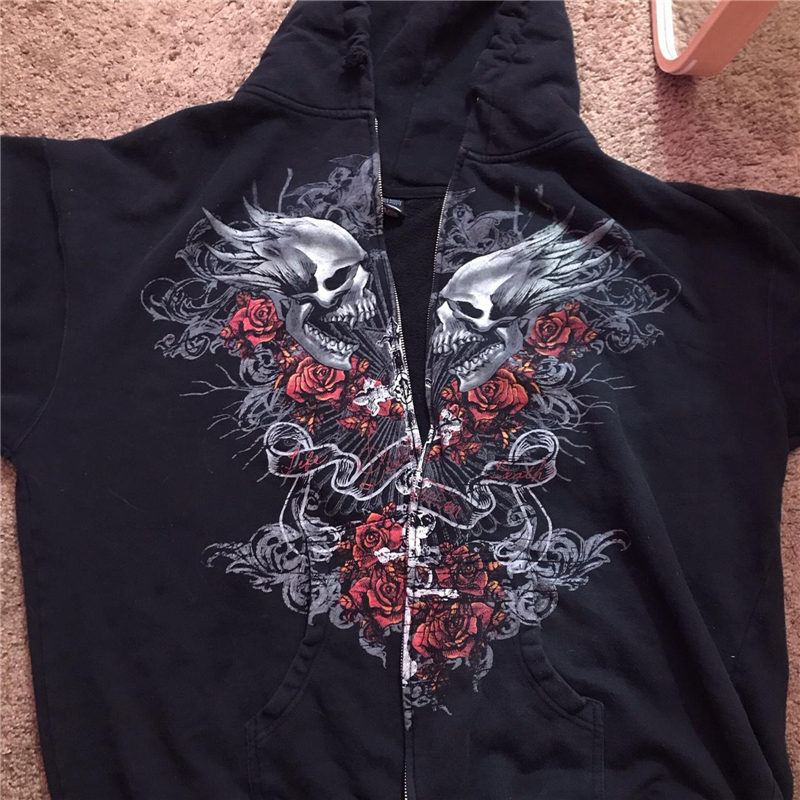 Grunge Skull Print Zip Up Hoodies