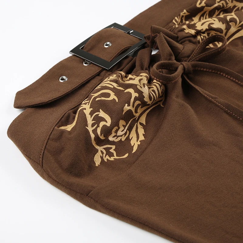 Graphic Print Brown Tube Tops