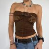 Graphic Print Brown Tube Tops