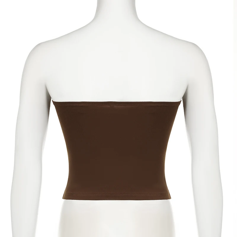 Graphic Print Brown Tube Tops