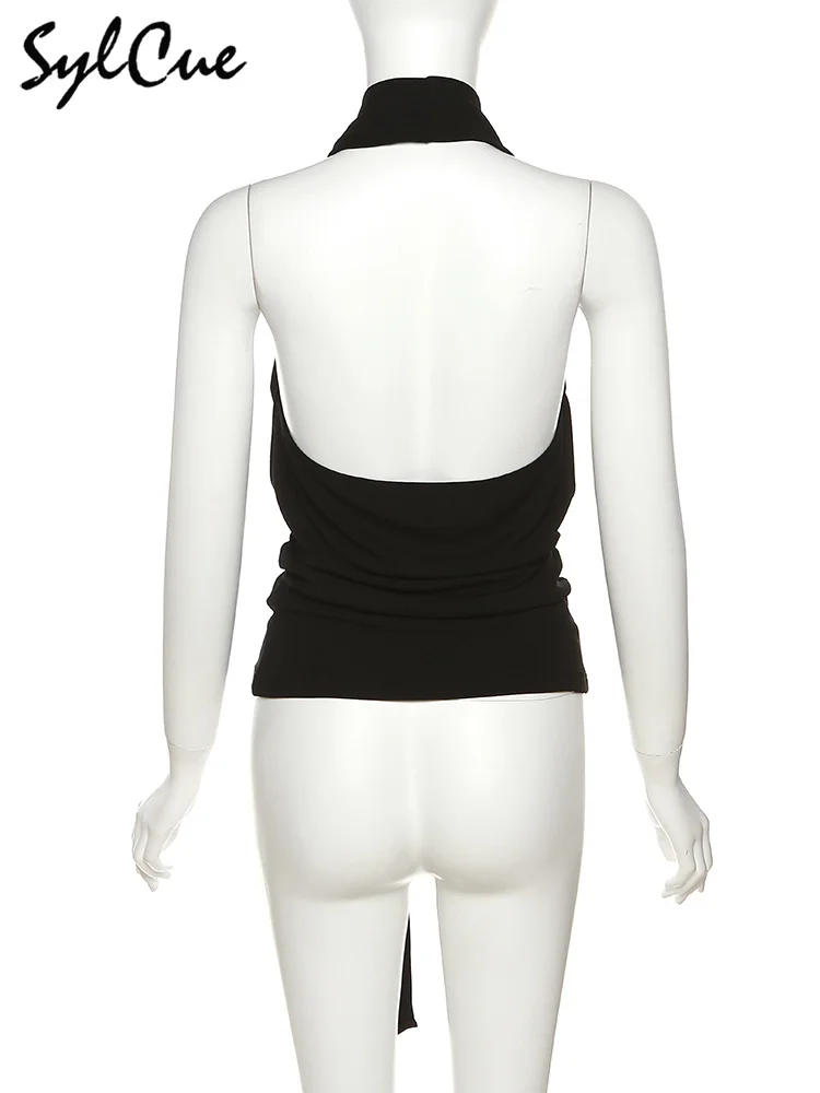 Black Sexy Metal Hot Confident Halter Vest