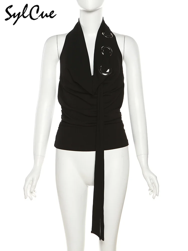 Black Sexy Metal Hot Confident Halter Vest