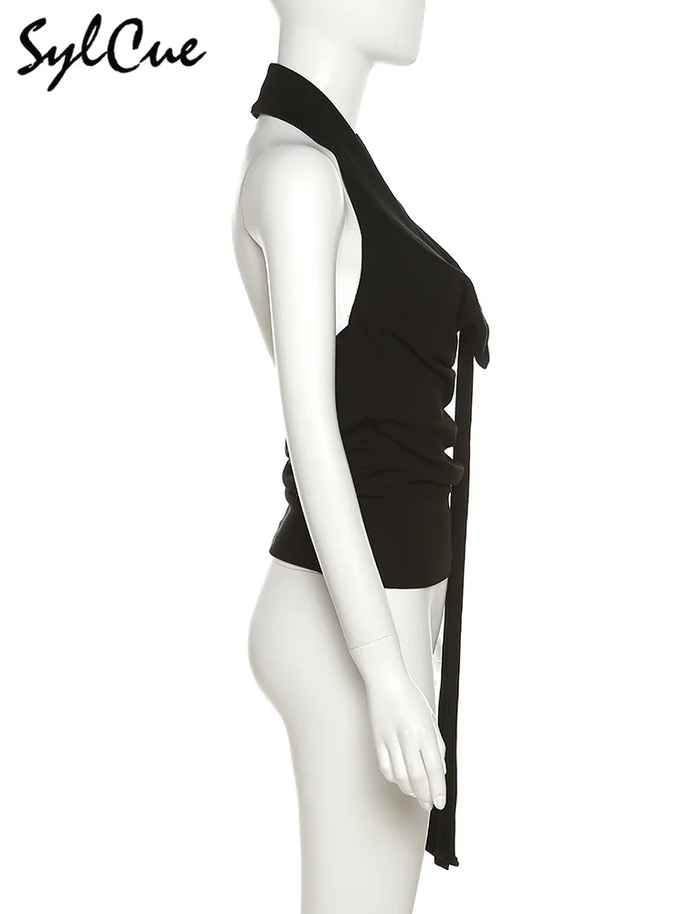 Black Sexy Metal Hot Confident Halter Vest