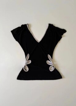 Vintage Hollow Out V Neck Backless Crop Top