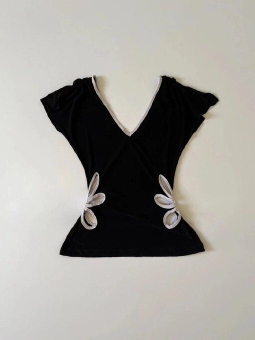 Vintage Hollow Out V Neck Backless Crop Top