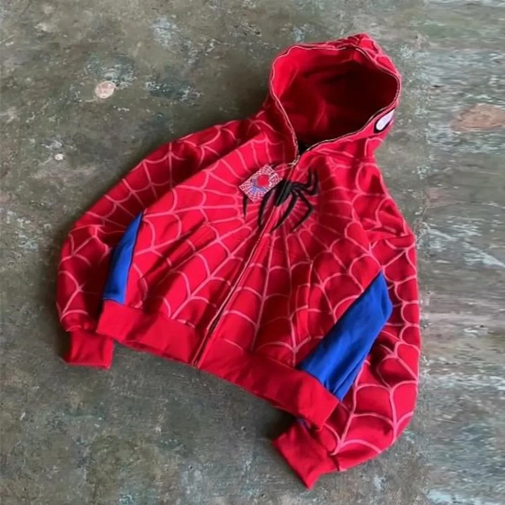 Spider Pattern Embroidery Zip Up Hoodie