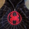 Spider Pattern Embroidery Zip Up Hoodie