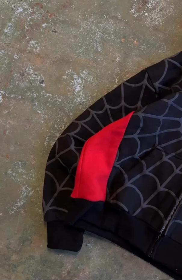 Spider Pattern Embroidery Zip Up Hoodie