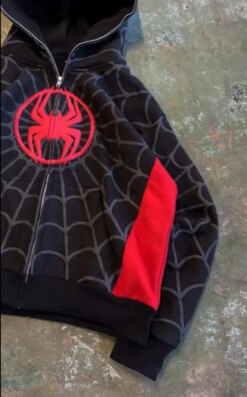 Spider Pattern Embroidery Zip Up Hoodie