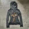 Cross Leopard Fur Collar Hooded Sweatshirts