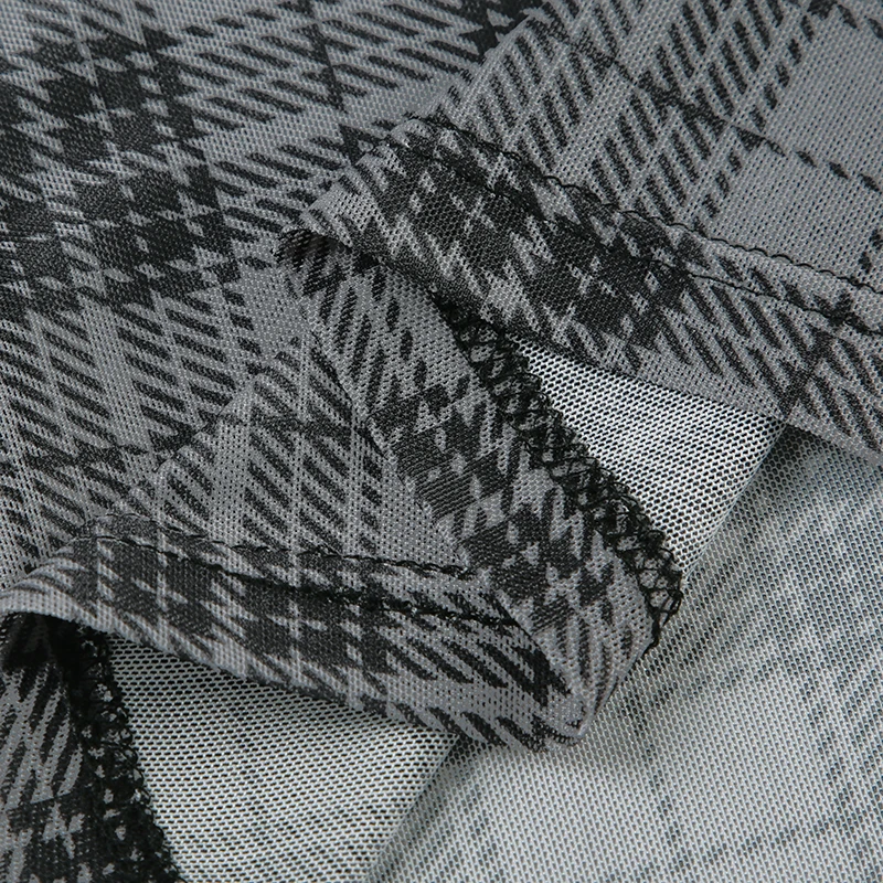 Grunge Plaid Mesh Long Sleeve Top