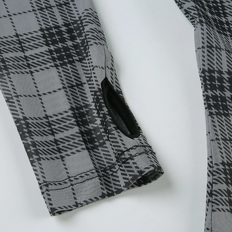 Grunge Plaid Mesh Long Sleeve Top