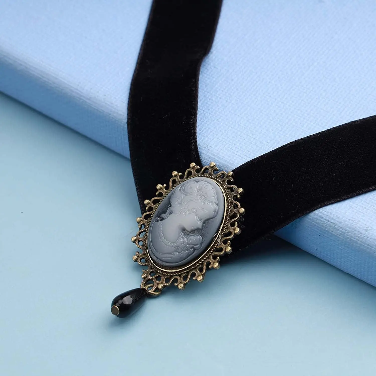 Black Victorian Cameo Choker Necklace