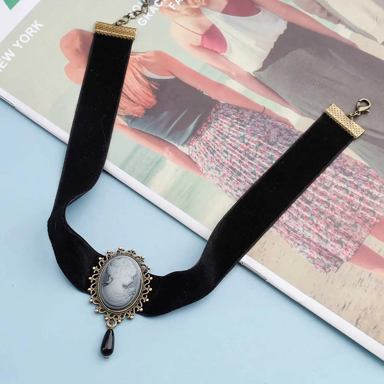 Black Victorian Cameo Choker Necklace