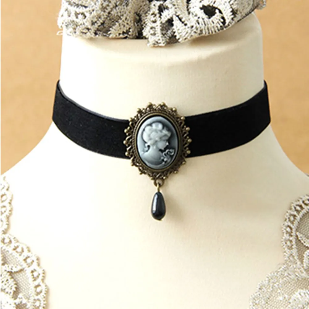 Black Victorian Cameo Choker Necklace