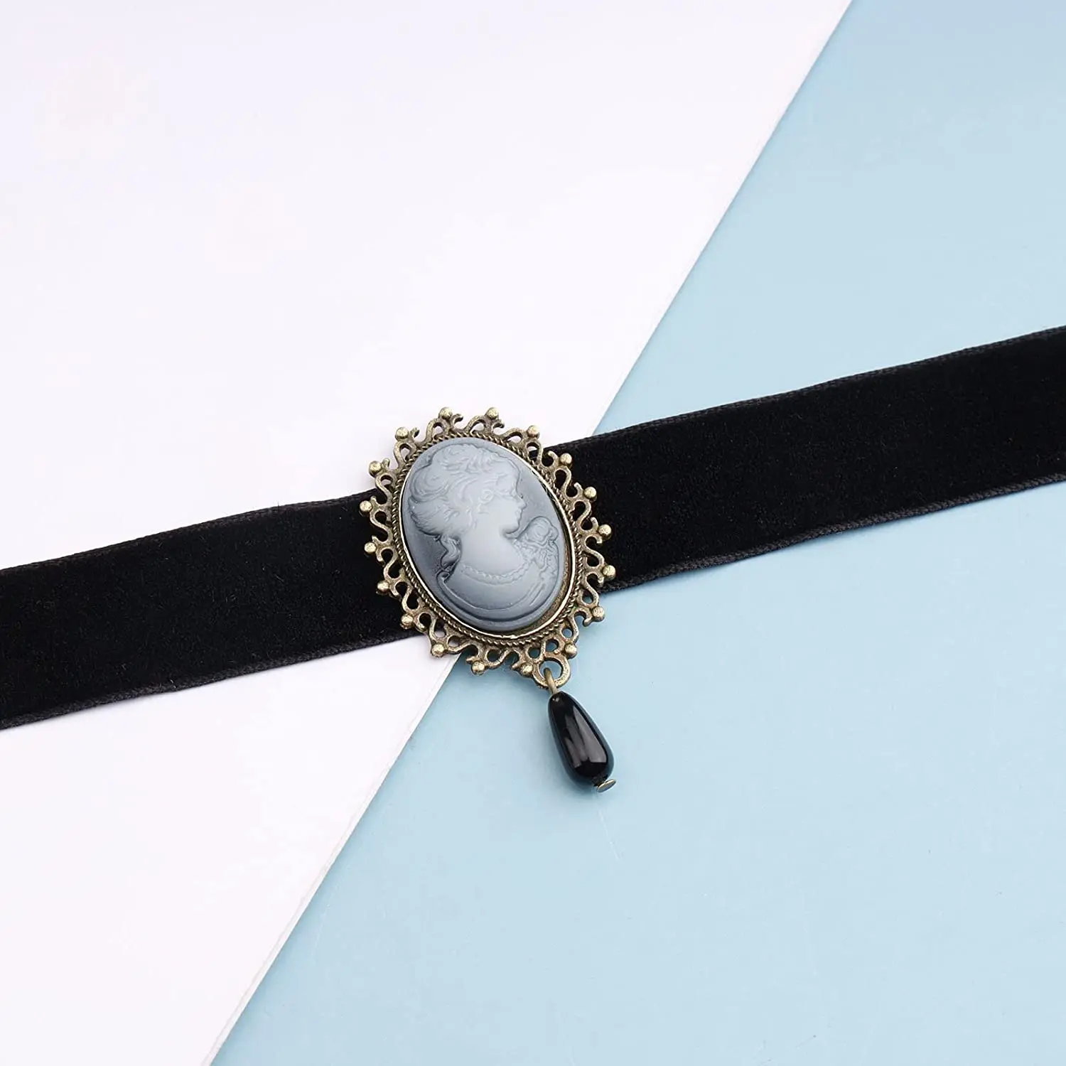 Black Victorian Cameo Choker Necklace