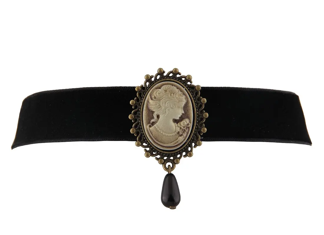 Black Victorian Cameo Choker Necklace