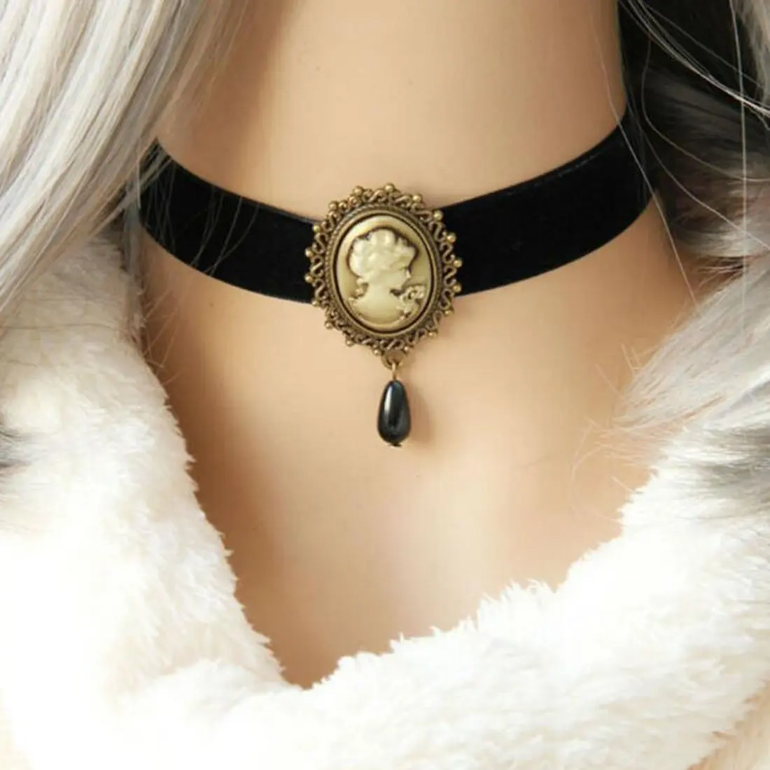 Black Victorian Cameo Choker Necklace
