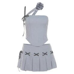 Y2K Asymmetrical Top & Pleated Mini Skirt Co-Ord