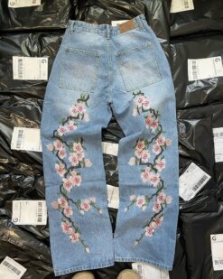 Vintage cherry blossom Embroidery Baggy jeans