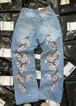 Vintage cherry blossom Embroidery Baggy jeans