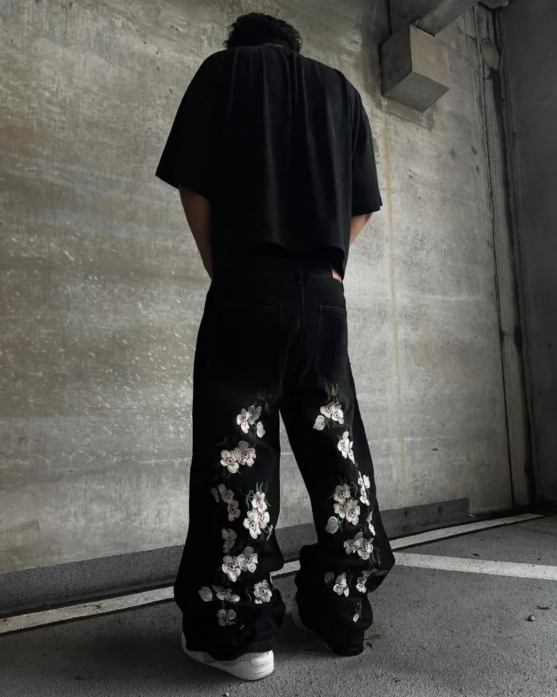 Vintage cherry blossom Embroidery Baggy jeans