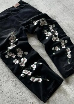 Vintage cherry blossom Embroidery Baggy jeans